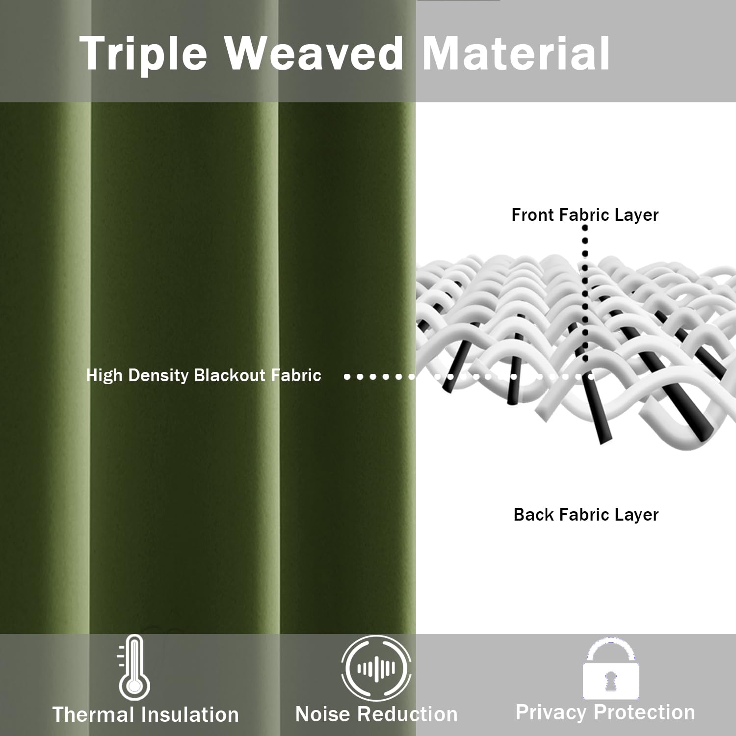 Jiuzhen Olive Green Blackout Curtains For Bedroom - Light Blocking And Noise Reducing Grommet Curtains For Living Room Darkening Curtains, Set Of 2 Window Curtain Panels, 42 X 63 Inch Length