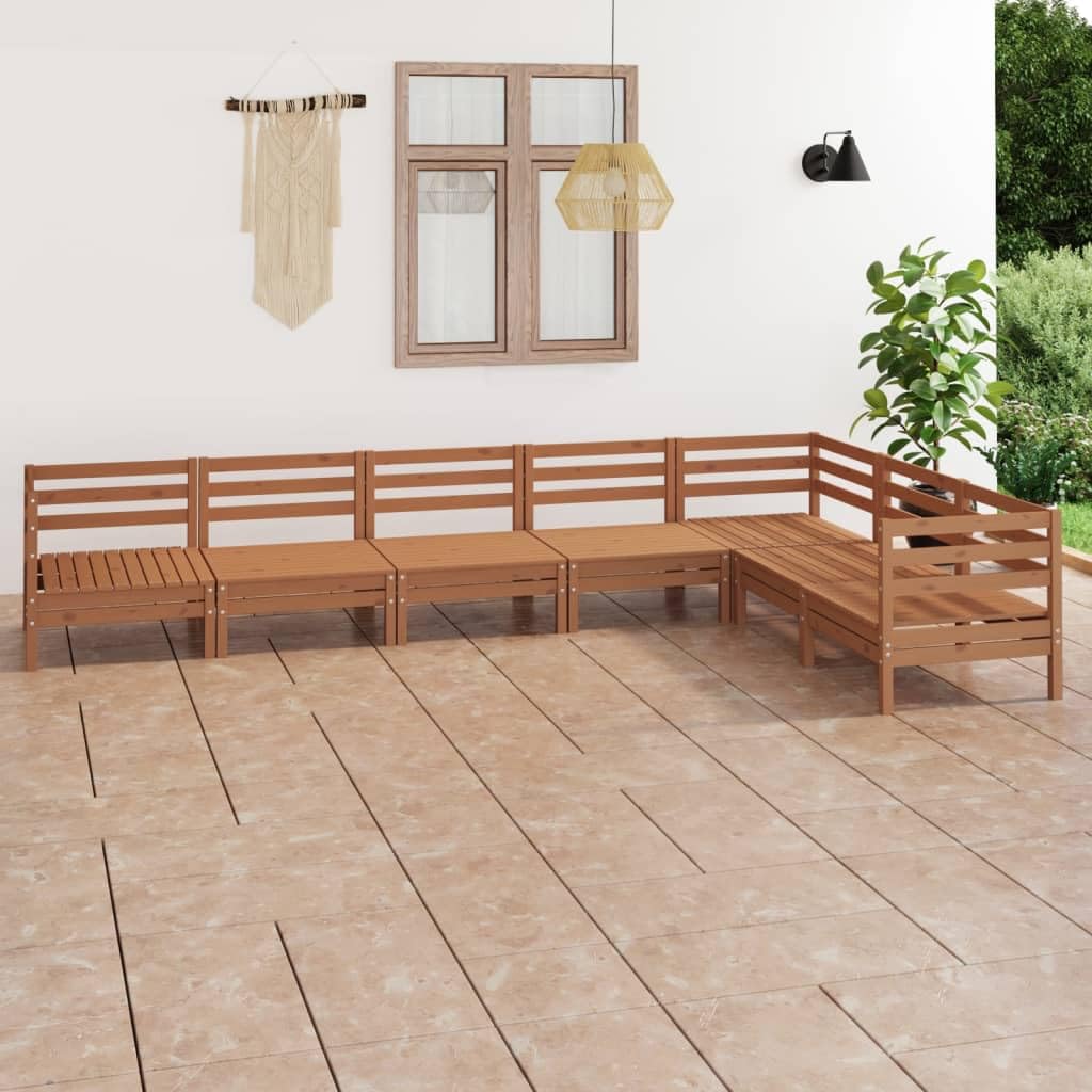 vidaXL Solid Pinewood Patio Lounge Set 7 Piece Garden Outdoor Terrance Backyard Furniture Set Wooden Lounge Sofa Seating Chair Seat Honey Brown