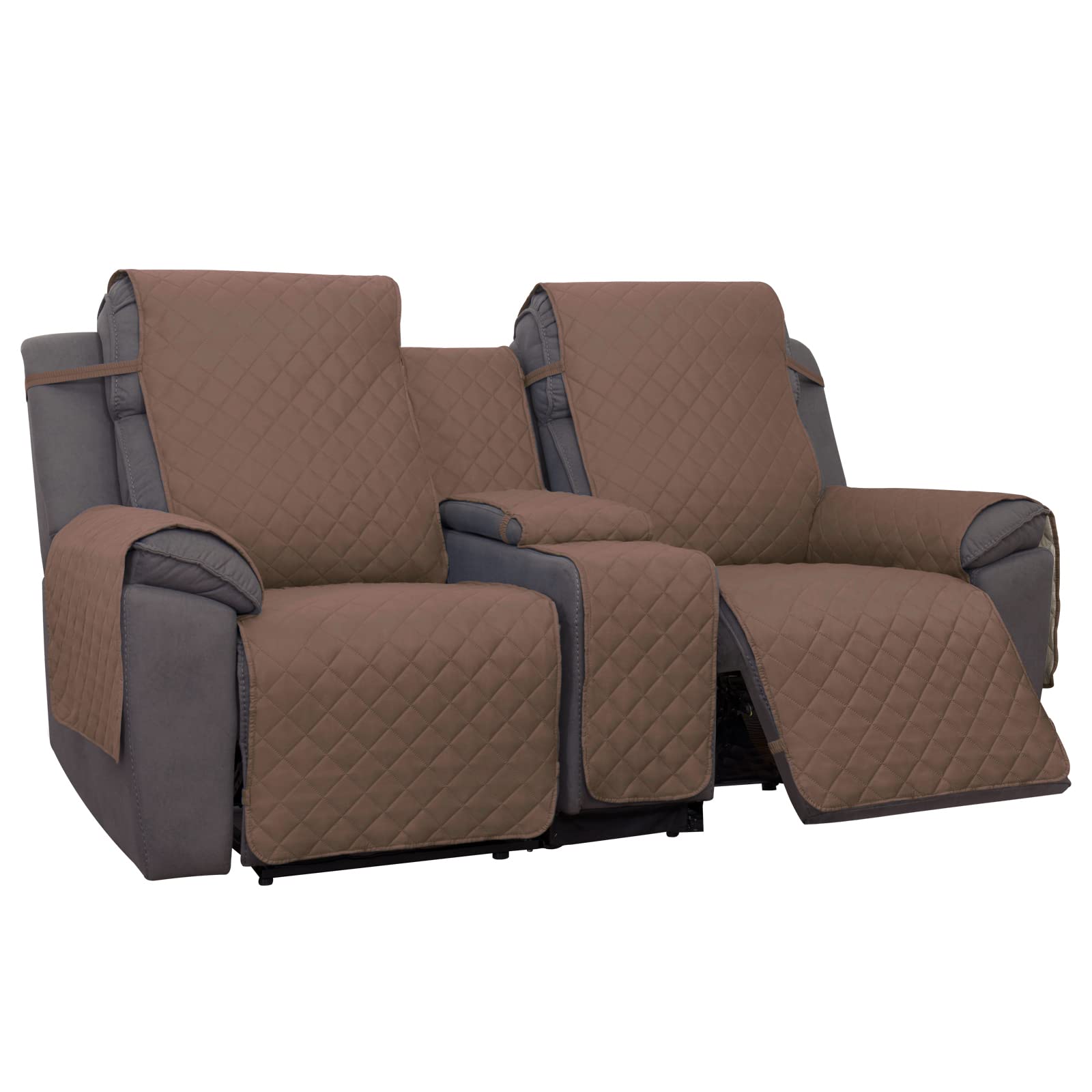 PureFit Water Resistant Reversible Loveseat Recliner Couch Cover for Double Recliner with Console - Non Slip Split Sofa Cover, W