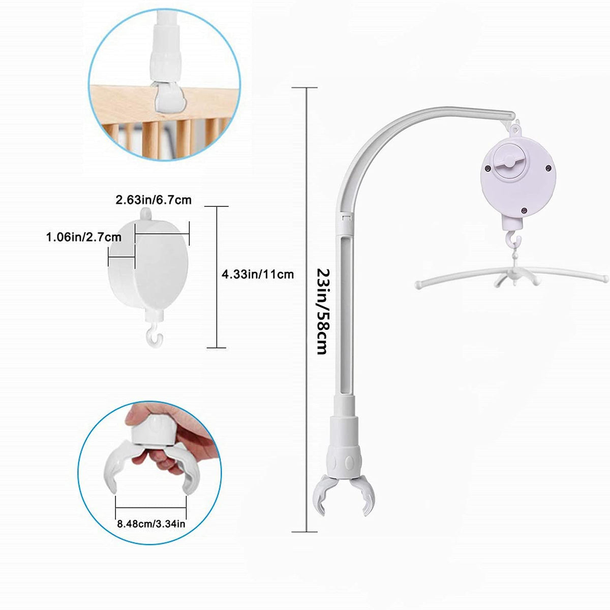 Dwwffer 23 Inch Baby Crib Mobile Bed Bell Holder Arm Bracket,The Claw Part Can Be Adjusted Width,Diy Toy Decoration,Crib Mobile