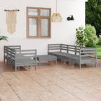 vidaXL Solid Pinewood Patio Lounge Set 8 Piece Garden Outdoor Terrance Backyard Furniture Set Wooden Lounge Sofa Seating Chair Seat Gray