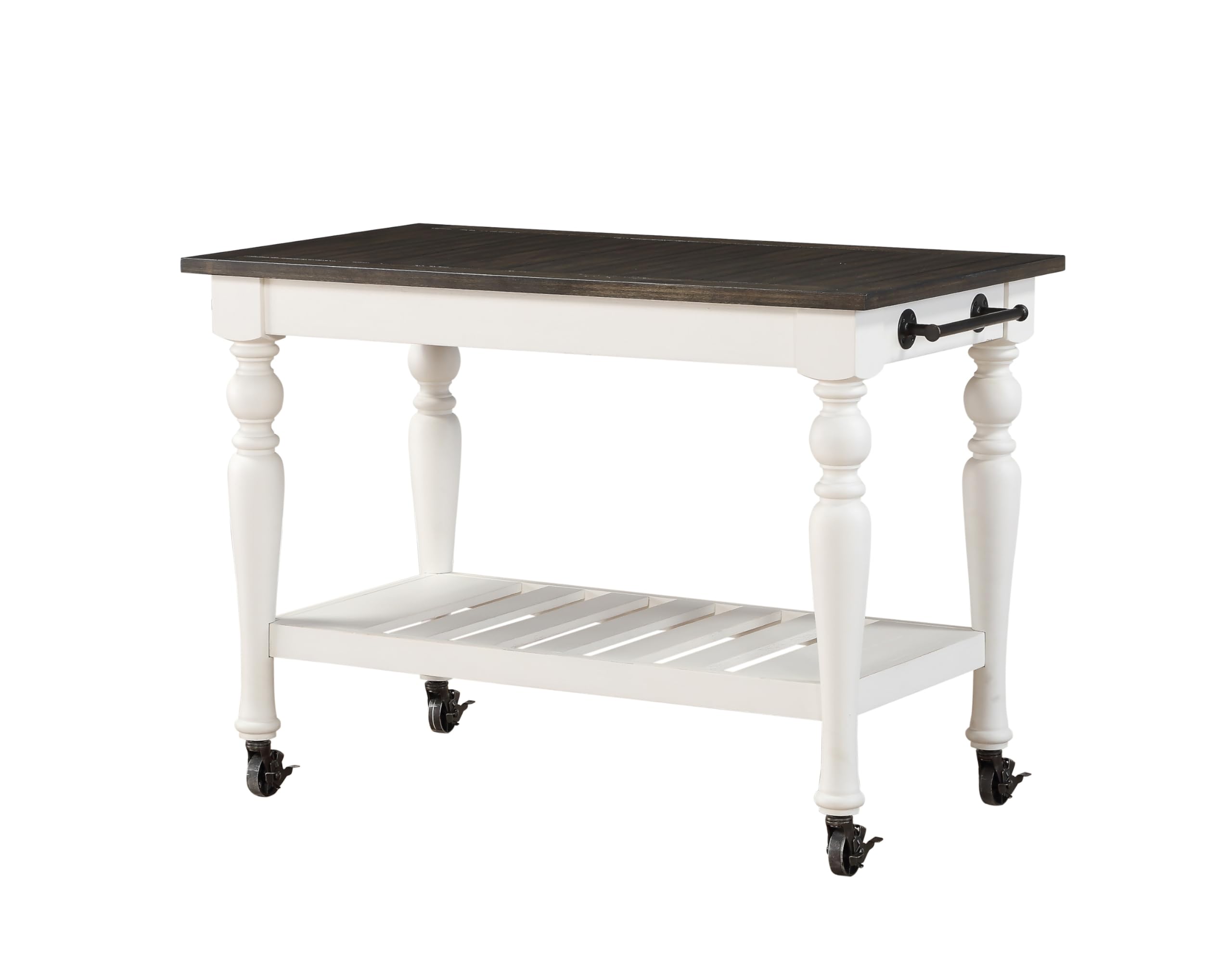 Steve Silver Co Joanna Two Tone Kitchen Trolley Cart, Two Towel Rods, Bottom Shelf Storage, Classic Farmhouse Styling, Island on Wheels, Hardwood Solids, 28.5" D x 50.5" W x 36.5" H, White/Ivory