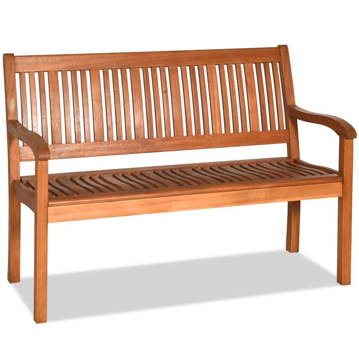Tangkula Outdoor Wood Bench, Two Person Solid Wood Garden Bench W/Curved Backrest And Wide Armrest, Large Bench For Patio Porch Poolside Balcony, 50' W X 25' D X 36' H (Natural)