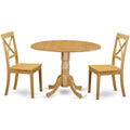 East West Furniture DLBO3-OAK-W 3 Piece Dining Set Contains a Round Dining Room Table with Dropleaf and 2 Wood Seat Chairs, 42x42 Inch, Oak