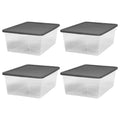 HOMZ 4 Pack Storage Bins, Plastic Organizing Containers w/Gray Lids, 12 Quart