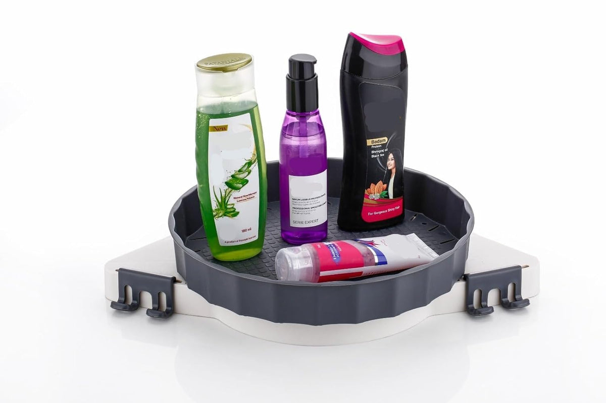 UCRAVO Corner Shower Caddy|lazy Susan Shower Organizer| 360 Rotating Corner Shower Shelf with Towel Rack|no Drilling Multipurpos