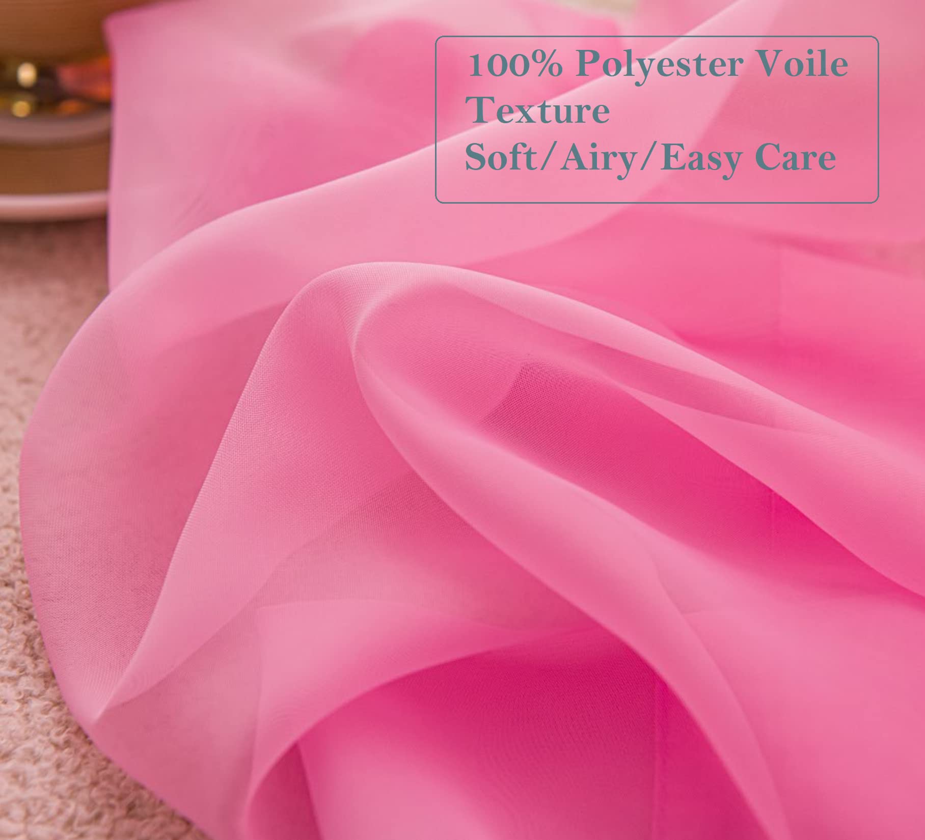 Pi Sheer Curtains 45 Inches Long With Grommet,Extra Short Sheer Window Treatment For Girls Room/Nursery 2 Panels (W52 X L45, Bright Pink)