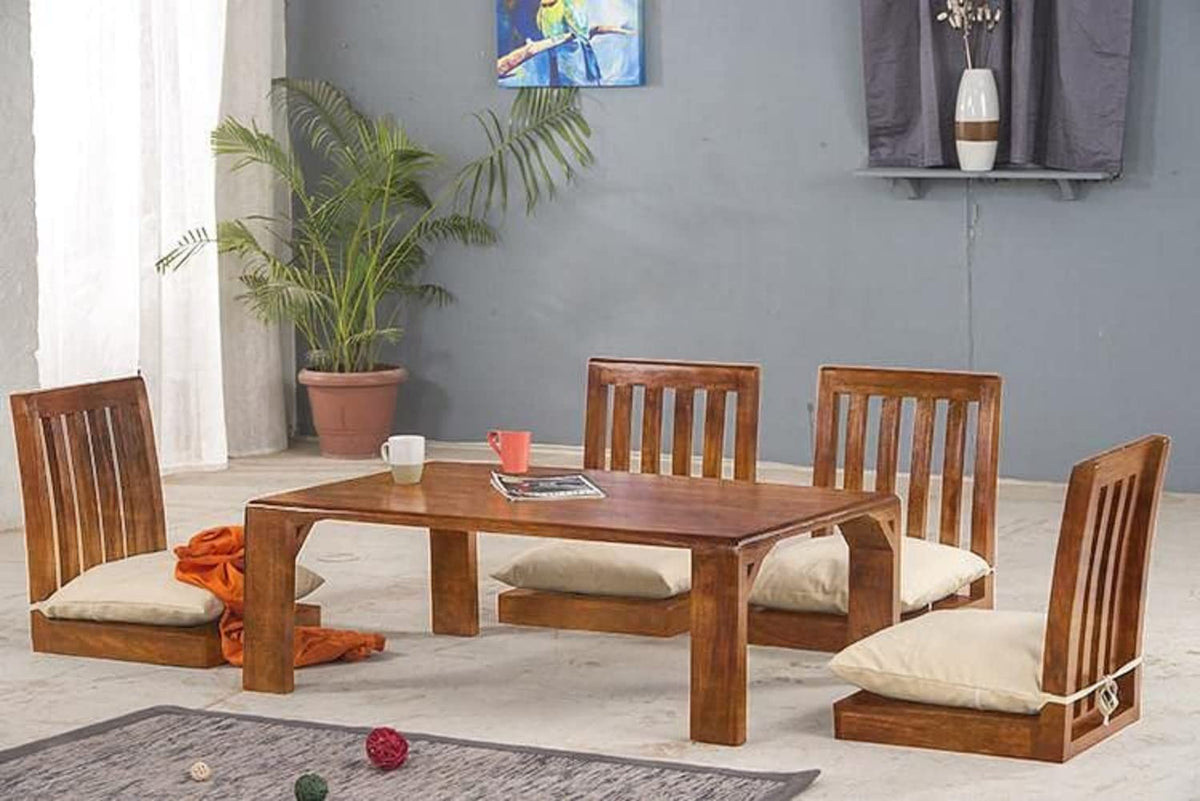Ghroyal Sheesham Wood Japanese 4 Seater Dining Table Wooden Low Height Dinner Table For Living Room Home And Restaurant (Honey F