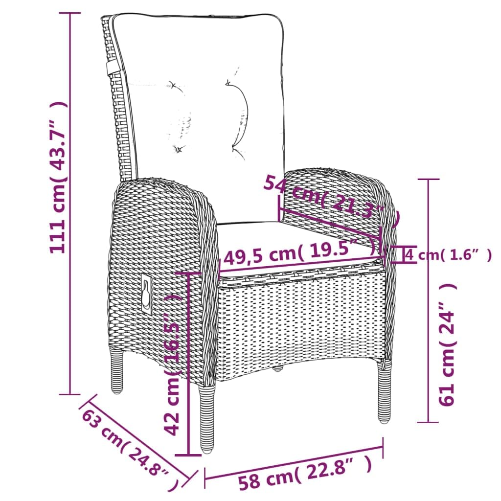 vidaXL Patio Dining Set 7 Piece Garden Outdoor Lawn Yard Terrace Balcony Reclining Table and Chair Seat Seating Recliner Furniture Poly Rattan Gray