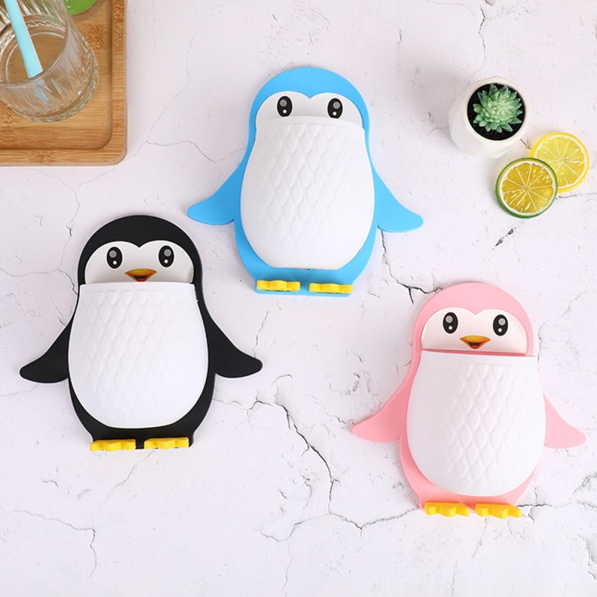 Riveira 2pcs Penguin Storage Box Toothbrush Holders Wall Mounted Remote Holder Stand All Mount Pen Holder