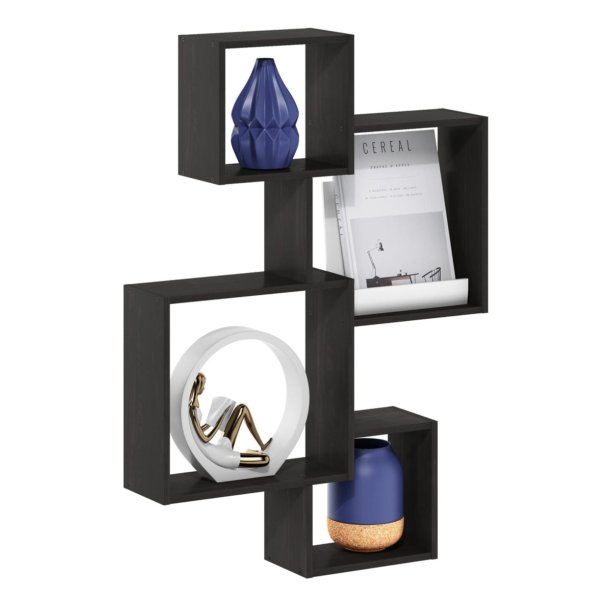 Furinno Rossi Interweave Wall Mount Floating Cube Shelf, Set Of 4, Espresso