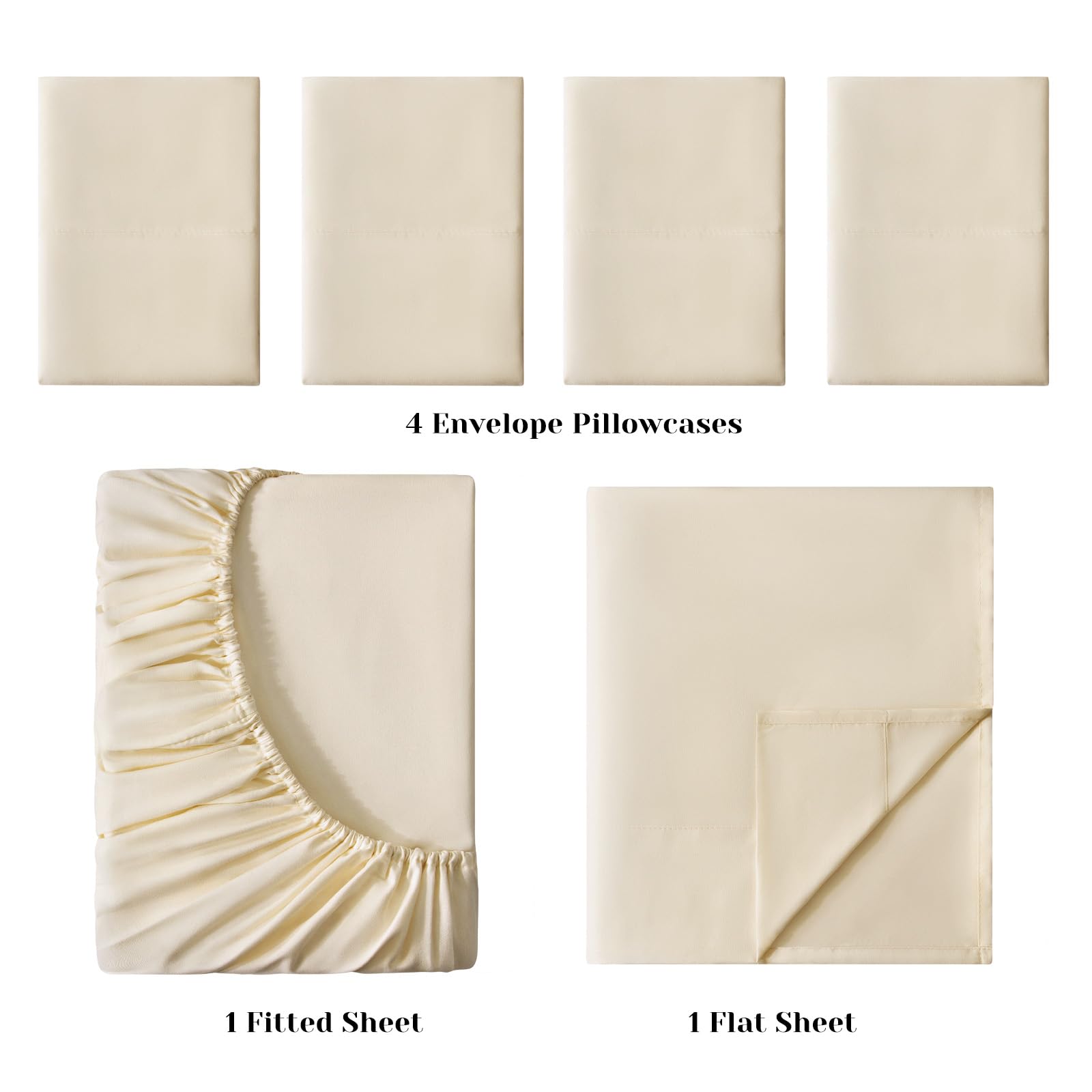 Bysure 6 Pieces Bed Sheets Set(Full, Cream/Beige) - Hotel Luxury Super Soft 1800 Thread Count 100% Microfiber Sheets With Deep P