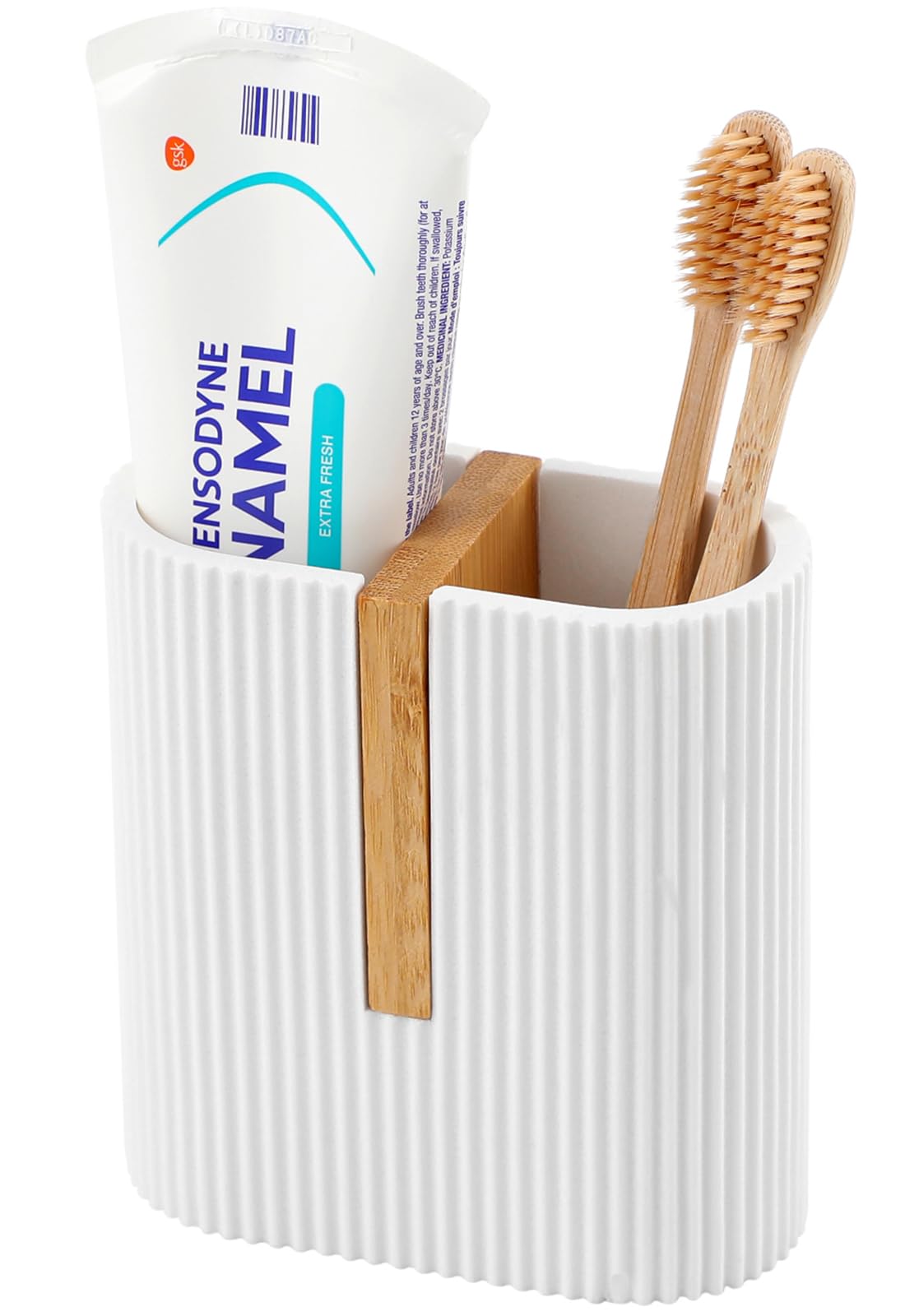 rejomiik Matte White Toothbrush Holders Electric Toothbrush Holder for Bathrooms, Bamboo Tooth Brushing and Toothpaste Storage O