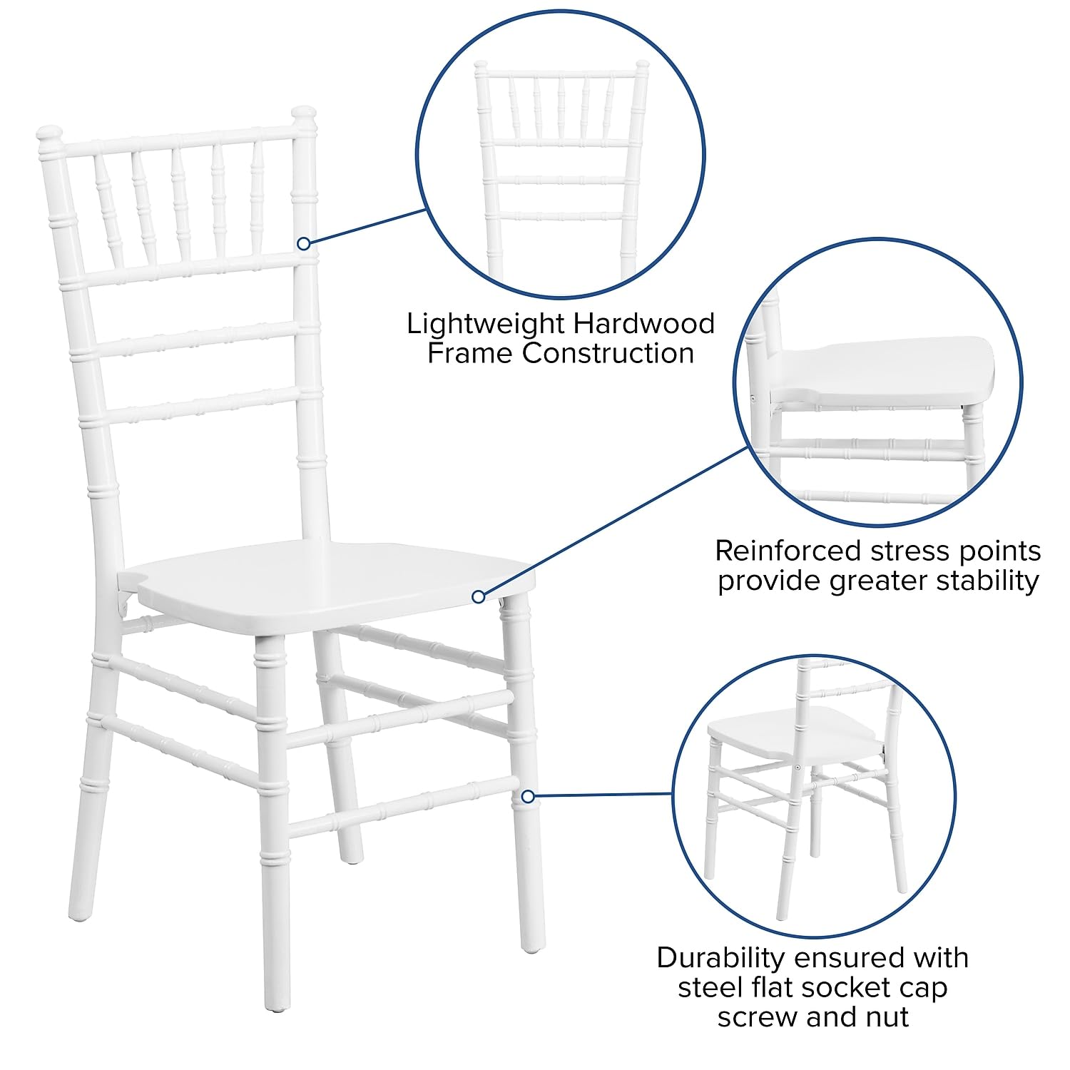 Flash Furniture Hercules Series Chiavari Chair for Formal Events and Banquets, Commercial/Residential All-Occasion Event Chair, White