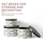 Soul & Lane Floral Hat Round Boxes With Lids - Set Of 3: Nesting Cardboard Hat Storage, Large Black Print Hat Cases, Round Decor