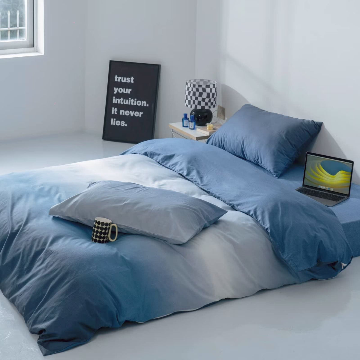 Karever Blue Gradient Comforter Set Full Gradient Blue Queen Bedding Comforter Set Multicolor Light Blue Bedding Set Blanket Qui