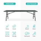 Best Choice Products 8Ft Plastic Folding Table, Indoor Outdoor Heavy Duty Portable W/Handle, Lock For Picnic, Party, Pong, Camping - Dark Gray