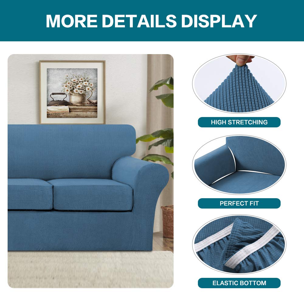 4 Piece Sofa Covers For 3 Cushion Couch Sofa Slipcover Soft Couch Cover For Dogs-Washable Sofa Furniture Covers With 3 Individual Cushion Covers, Feature Jacquard Fabric (3 Cushion Sofa, Dusty Blue)