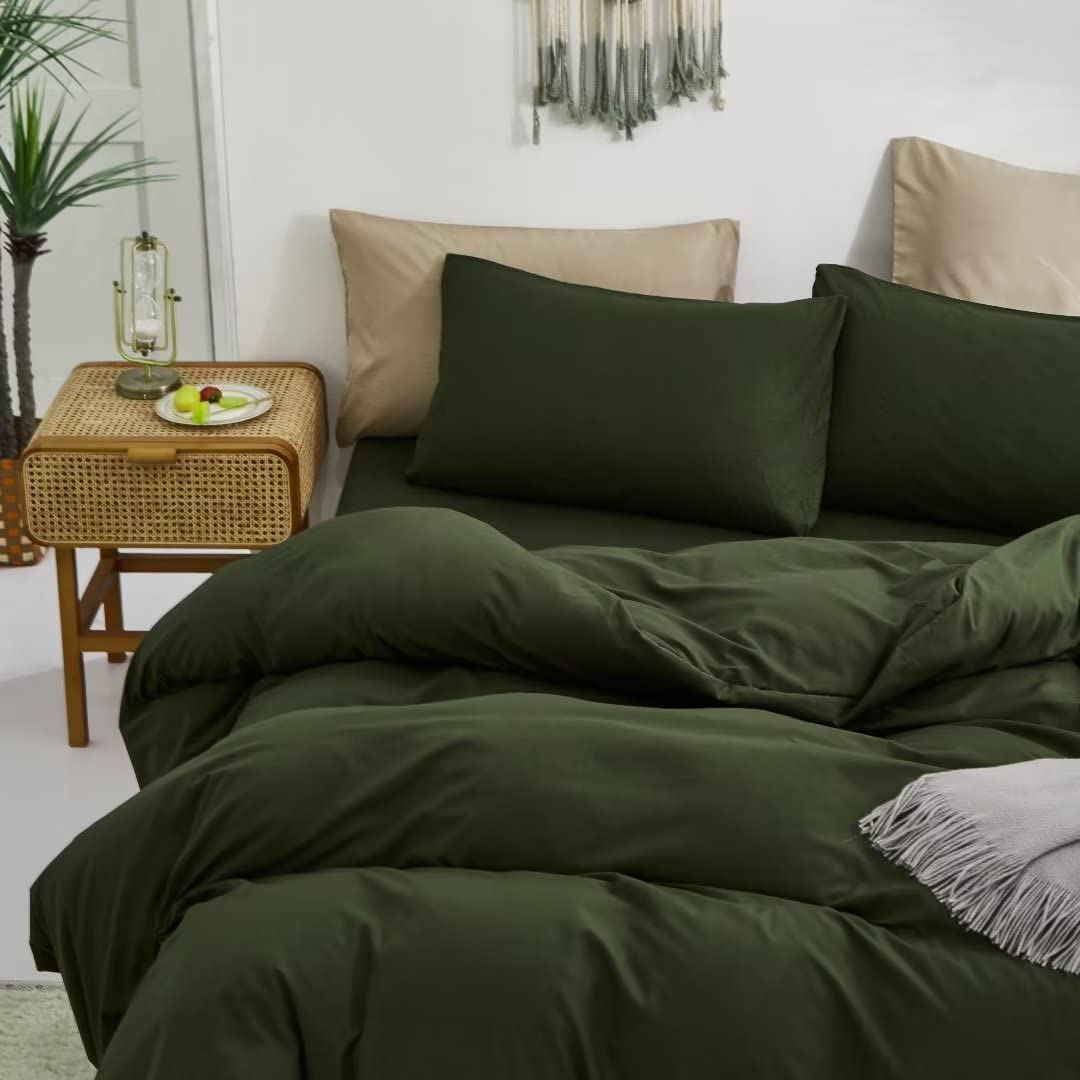 Clothknow Army Green Comforter Set Full Green Bedding Comforter Sets Cotton Dark Green Comforter Full Solid Hunter Green Bedding Sets Olive Green Bedding Soft Bedding Blankets Bed Bedding Comforter