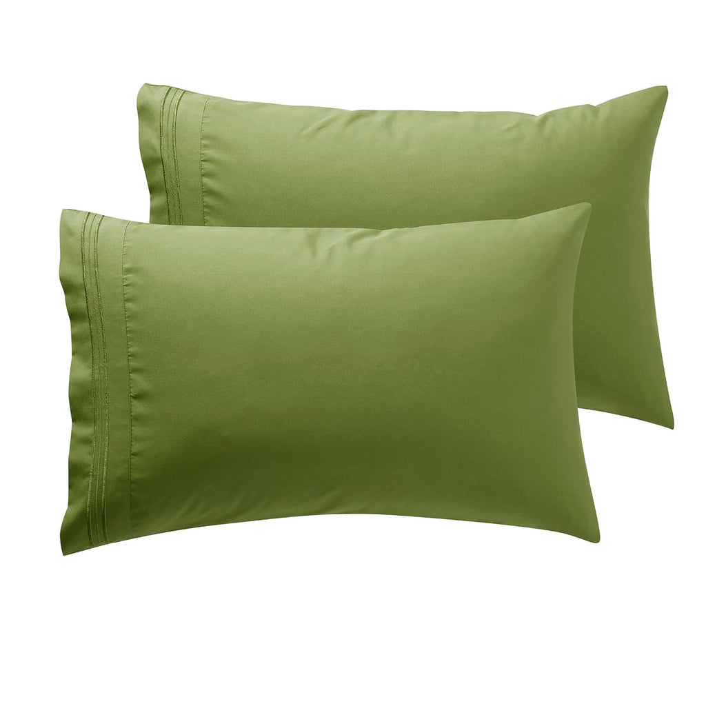 Nestl Microfiber King Pillowcase, 2 - Calla Green, 1800 Thread Count, Envelope Closure, Set Of 2, 20X40 Inches
