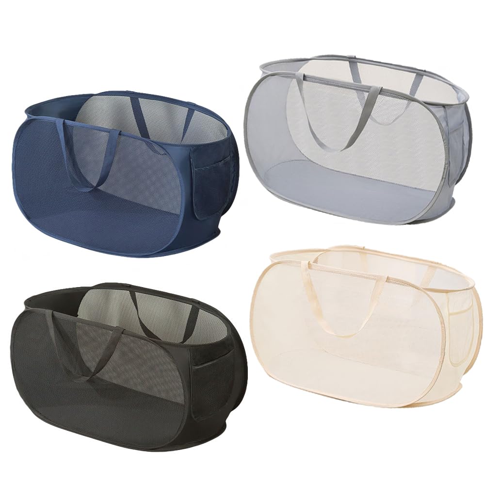 LATERONON 4 Pcs Collapsible Laundry Baskets, Opening Laundry Hamper, Foldable Laundry Basket, Dirty Clothes Basket for Clothes &
