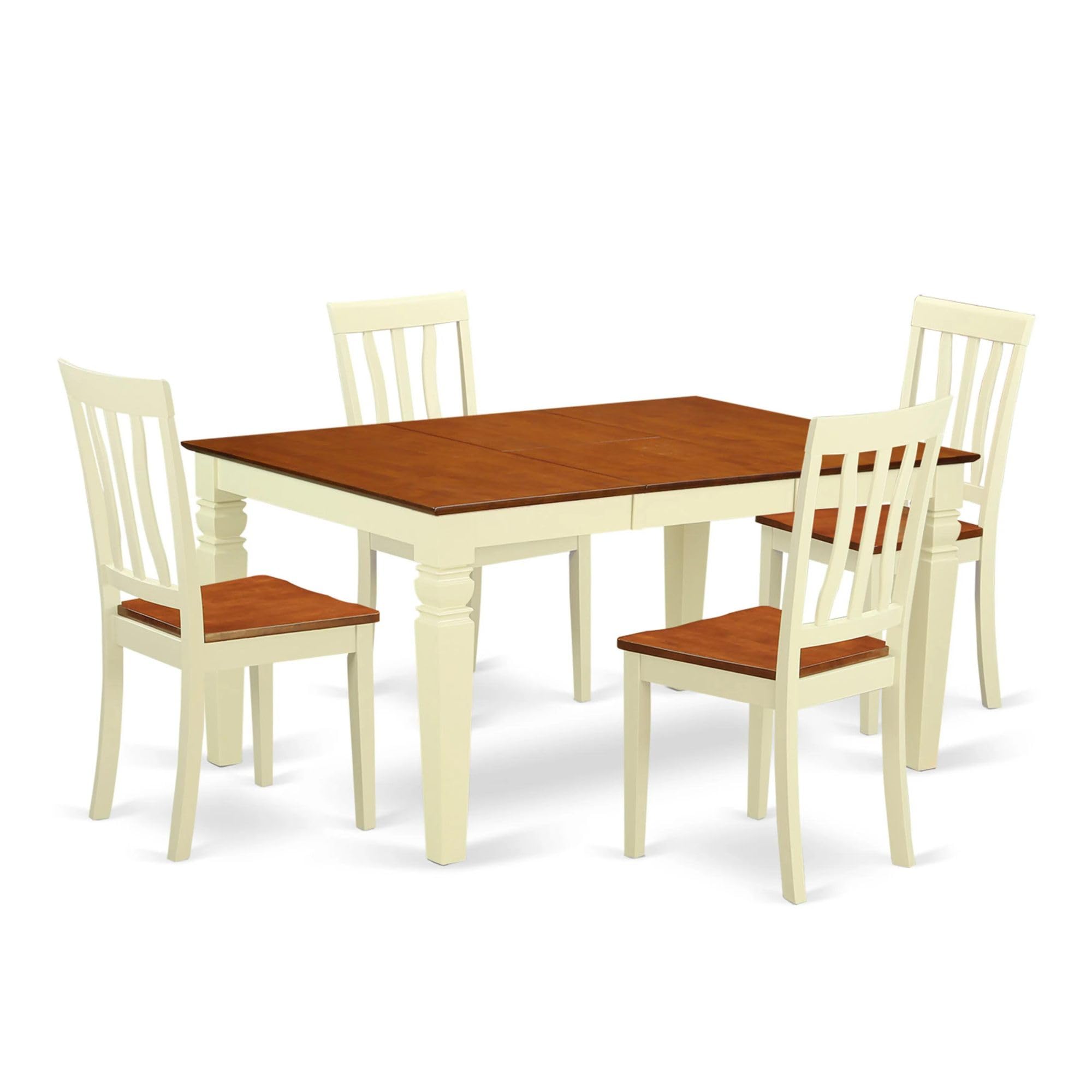 East West Furniture WEAN5-BMK-W 5 Piece Dining Room Furniture Set Includes a Rectangle Kitchen Table with Butterfly Leaf and 4 Dining Chairs, 42x60 Inch, Buttermilk & Cherry