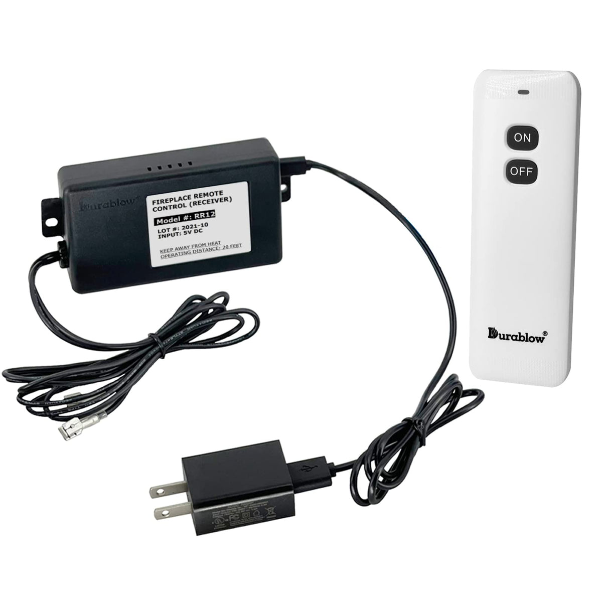 Durablow TR2001 Gas Fireplace On/Off Remote Control Kit for Millivolt Valve or Electronic Ignition Module, Plug-in Design Receiv