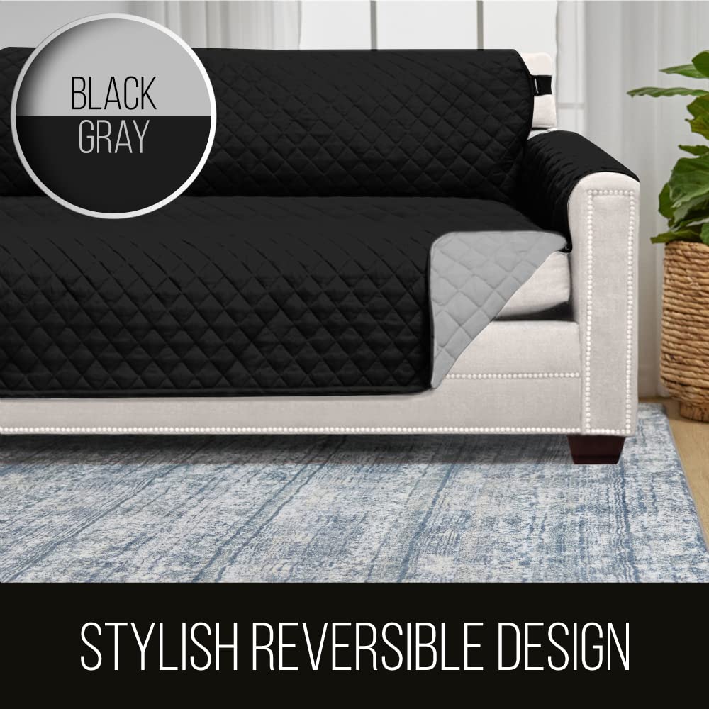 Sofa Shield Patented Recliner Slip Cover, Large Cushion Protector, Reversible Stain And Dog Tear Resistant Slipcover, Quilted Microfiber 25” Seat, Washable Covers For Dogs Pets Kids, Black Gray