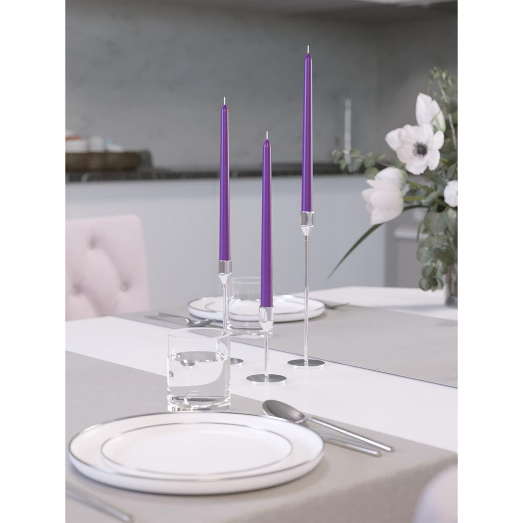 Candwax 12 Inch Taper Candles Set Of 12 - Dripless And Smokeless Candle Unscented - Slow Burning Candle Sticks - Purple Candles