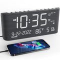 Digital Clocks for Bedrooms, Wooden Alarm Clock with Temperature and Humidity,Dual Alarm,Weekday/Weekend Mode,Snooze,USB Charger