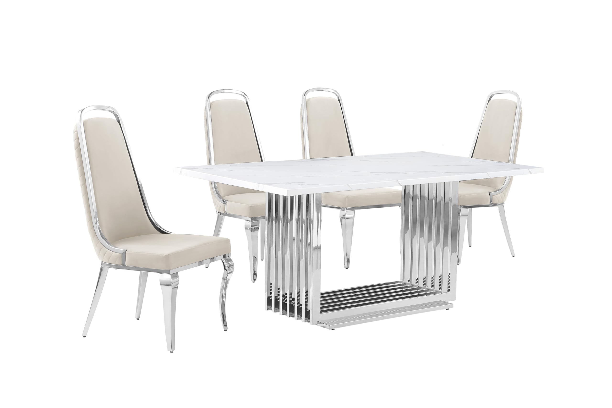 Best Quality Furniture D310-4Sc310-3 Dining Set, 1 Table+4 Chairs, Cream