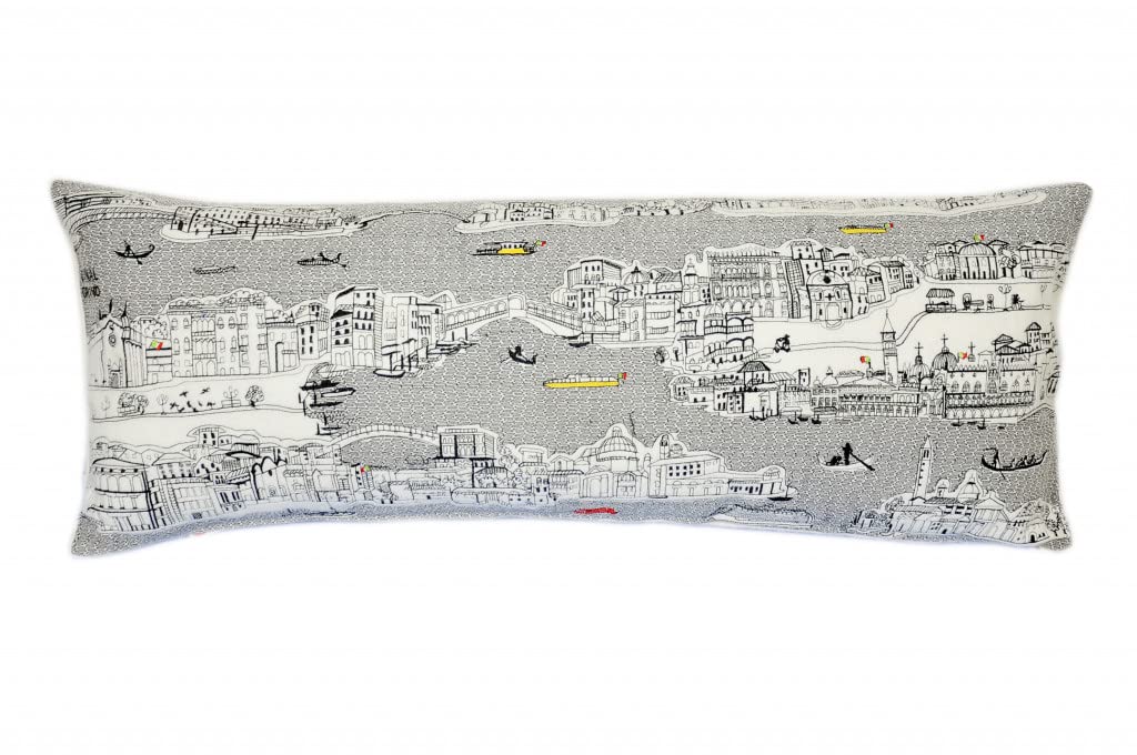 HomeRoots Cream 35' White Venice Daylight Skyline Lumbar Decorative Pillow
