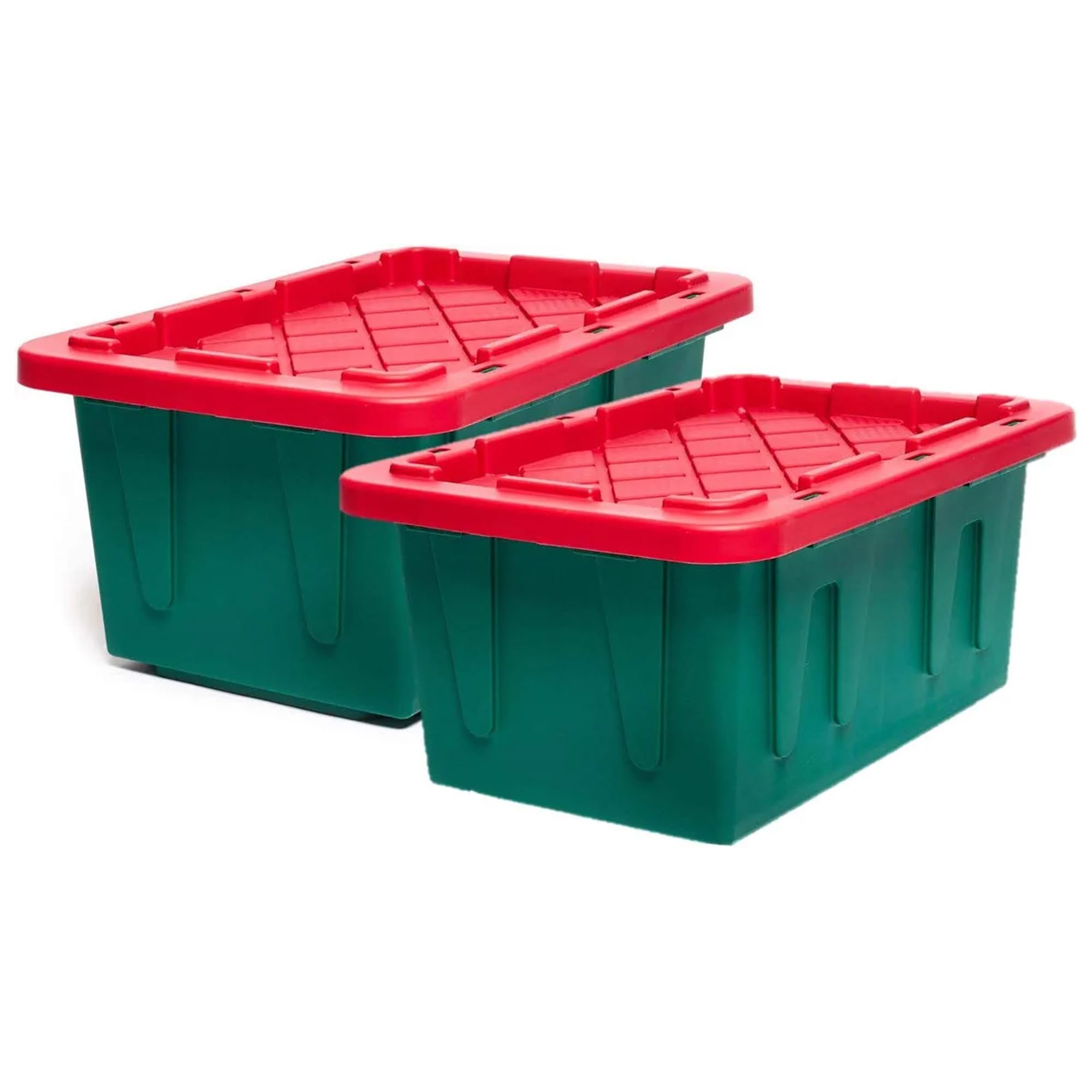 HOMZ 2 Pack Durabilt Storage, Heavy Duty Stackable Bins, 15 Gallon, Green/Red