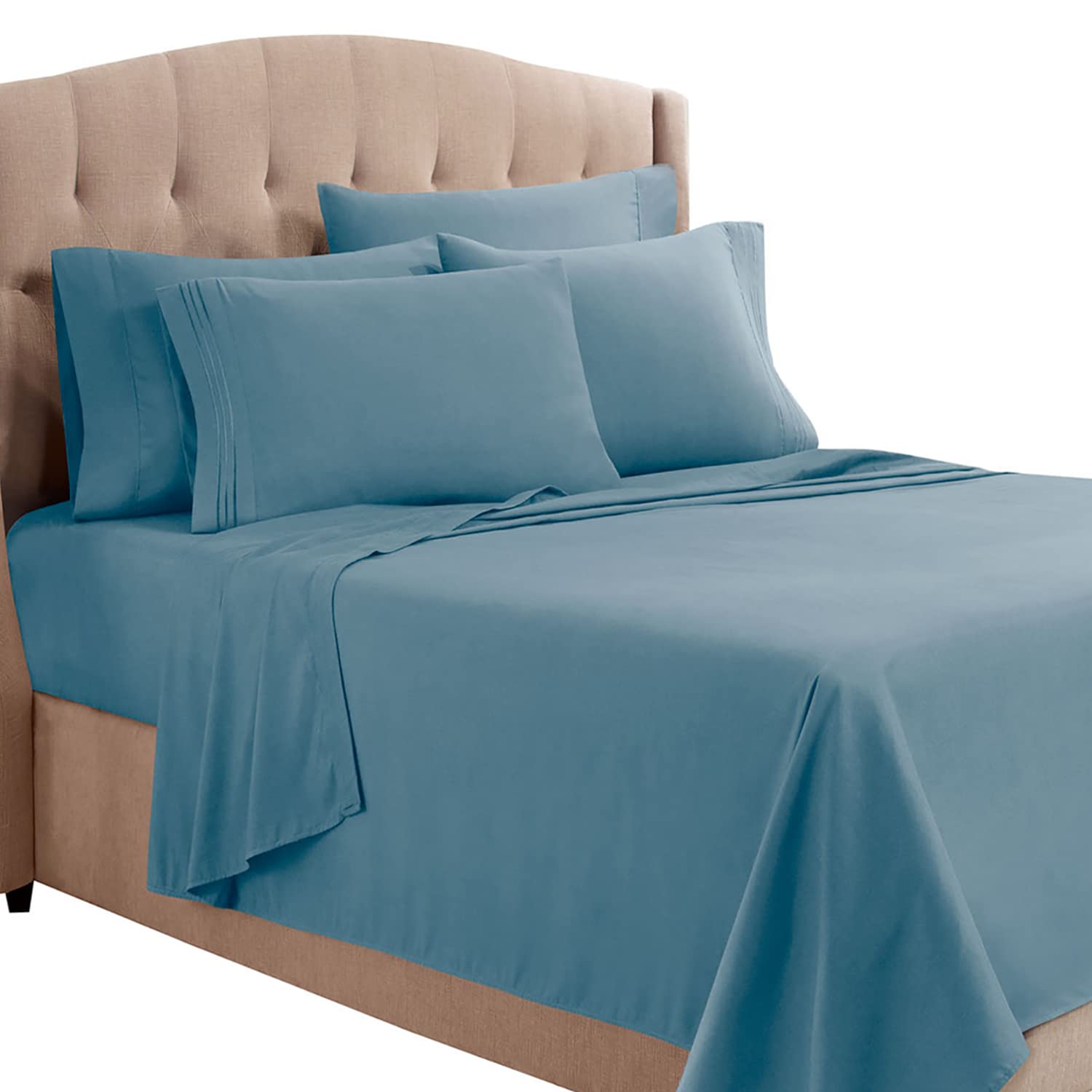 Clara Clark Full Sheets, 6 Piece Set - Hotel Luxury Sheets For Full Size Bed, Super Soft Bedding Sheets & Pillowcases, Full Size Sheets, Blue Heaven