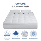 Cohome Queen Size Mattress Topper Extra Thick Cooling Mattress Pad 400Tc Cotton Top Plush Down Alternative Fill Pillow Top Mattr
