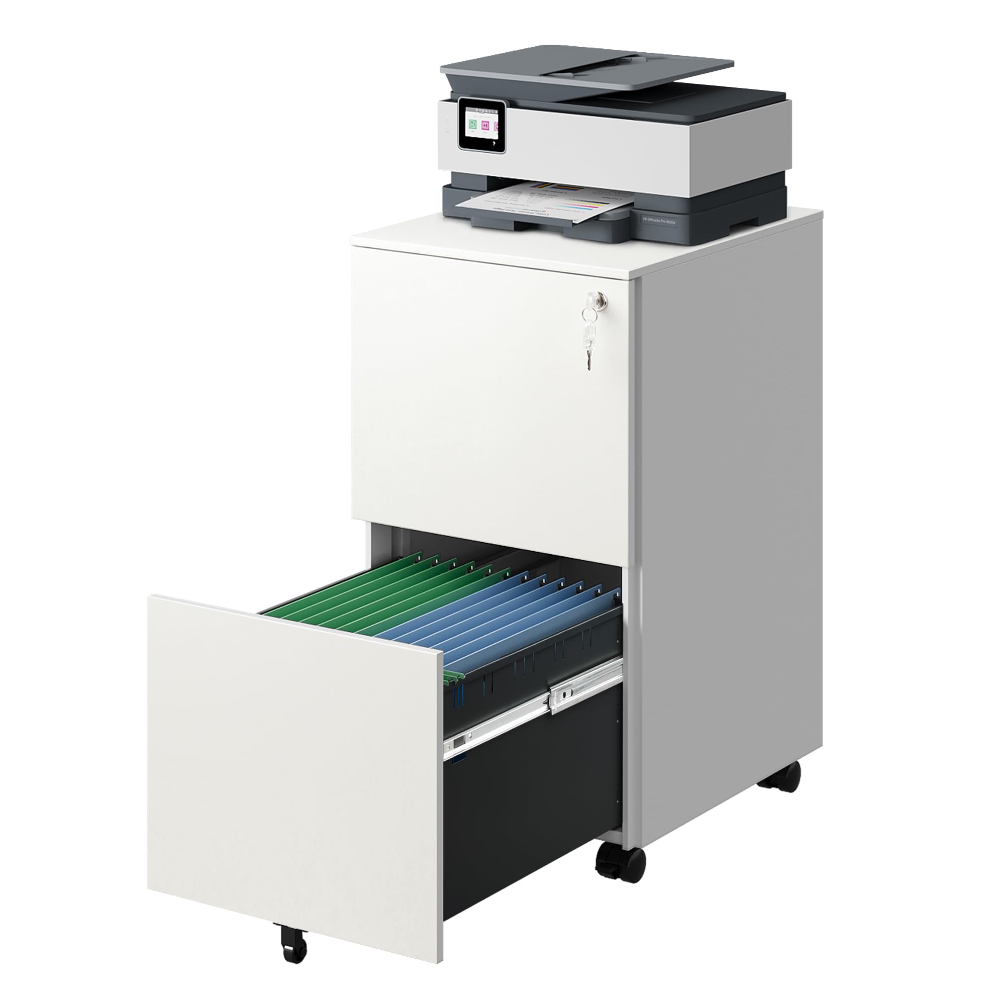 DEVAISE 2-Drawer Rolling File Cabinet with Lock, Metal Filing Cabinet for Home Office, Fully Assembled Under Desk, White, 17  D 