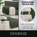 Sofa Shield Patented Sectional Slip Cover, Large Cushion Protector, Reversible Stain And Dog Tear Resistant Slipcover, Quilted Microfiber 30X30” Seat, Washable Covers Dogs Pets Kids, Hunter Green Sage