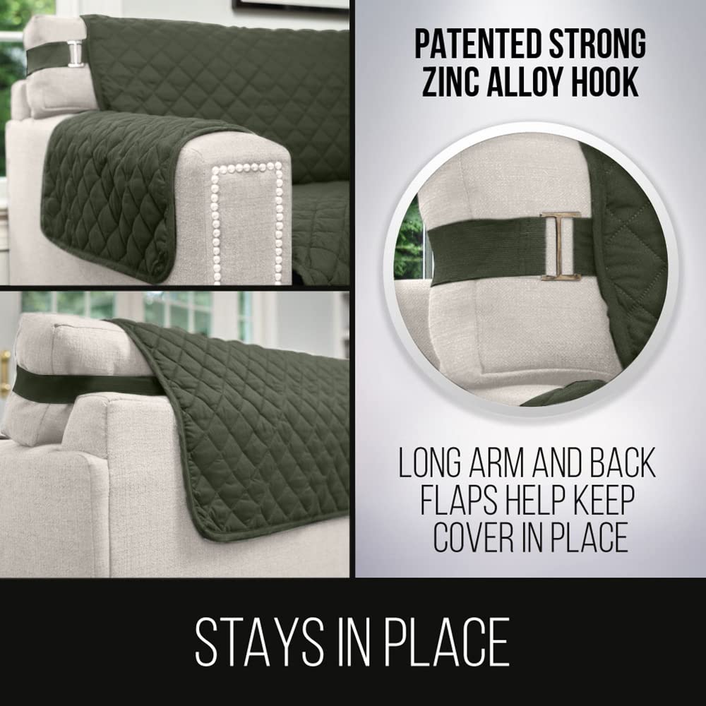 Sofa Shield Patented Sectional Slip Cover, Large Cushion Protector, Reversible Stain And Dog Tear Resistant Slipcover, Quilted Microfiber 30X30” Seat, Washable Covers Dogs Pets Kids, Hunter Green Sage