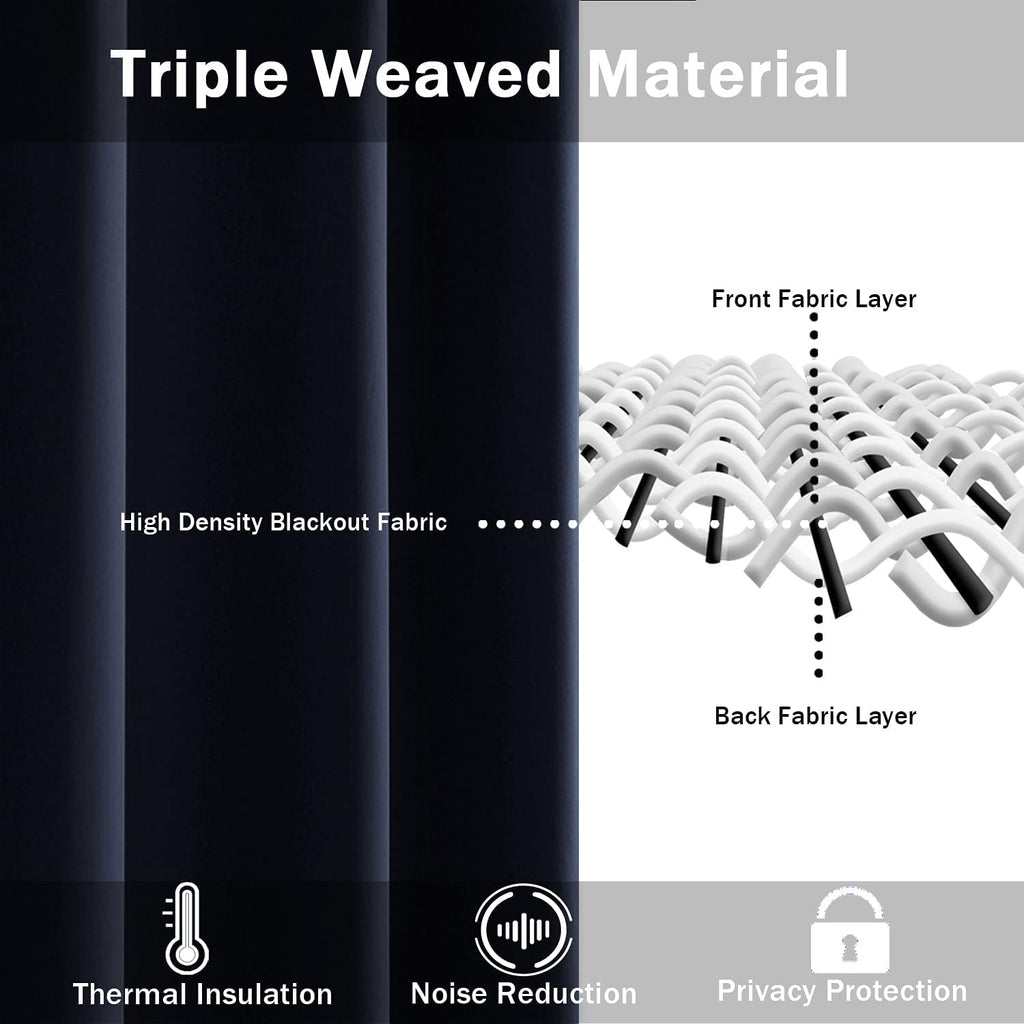 Jiuzhen Navy Blackout Curtains With Tiebacks - Thermal Insulated, Light Blocking And Noise Reducing Grommet Curtains For Bedroom And Living Room, Set Of 2 Window Curtain Panels, 70 X 63 Inch Length