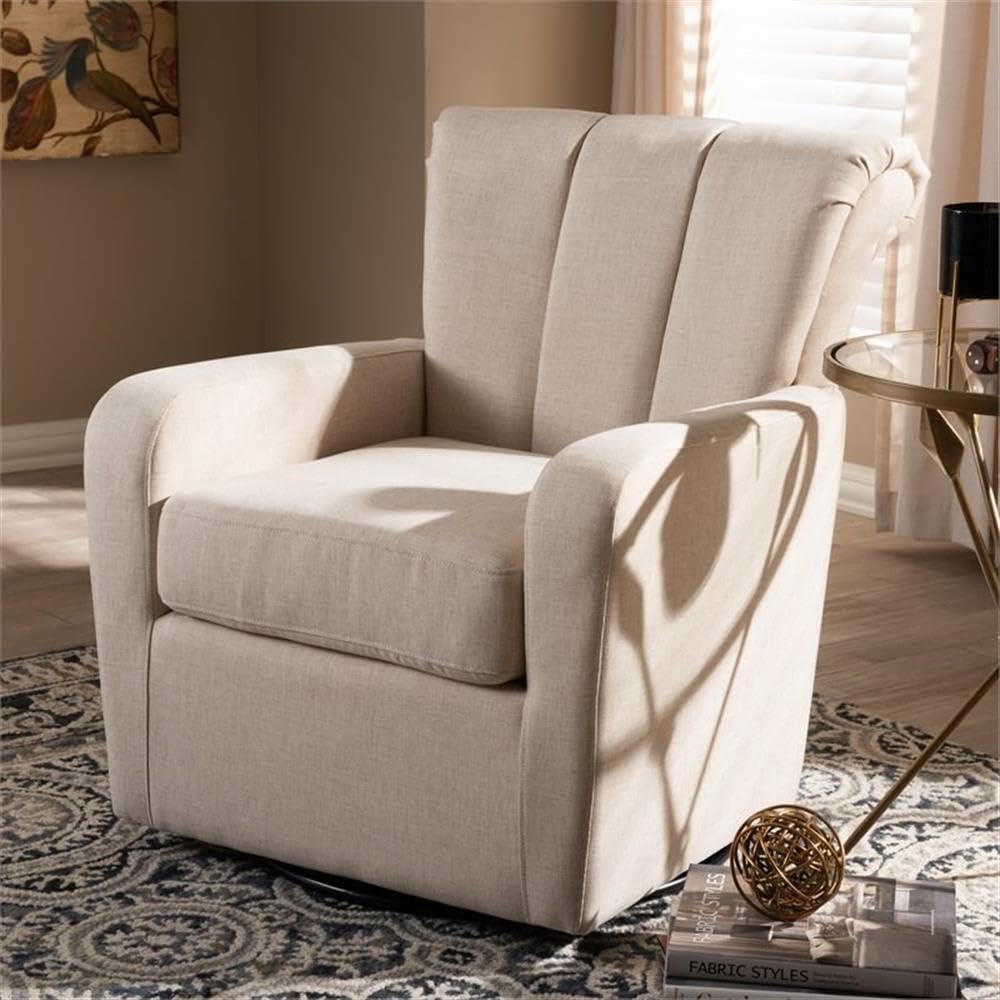 Baxton Studio Rayner Modern And Contemporary Beige Fabric Upholstered Swivel Chair
