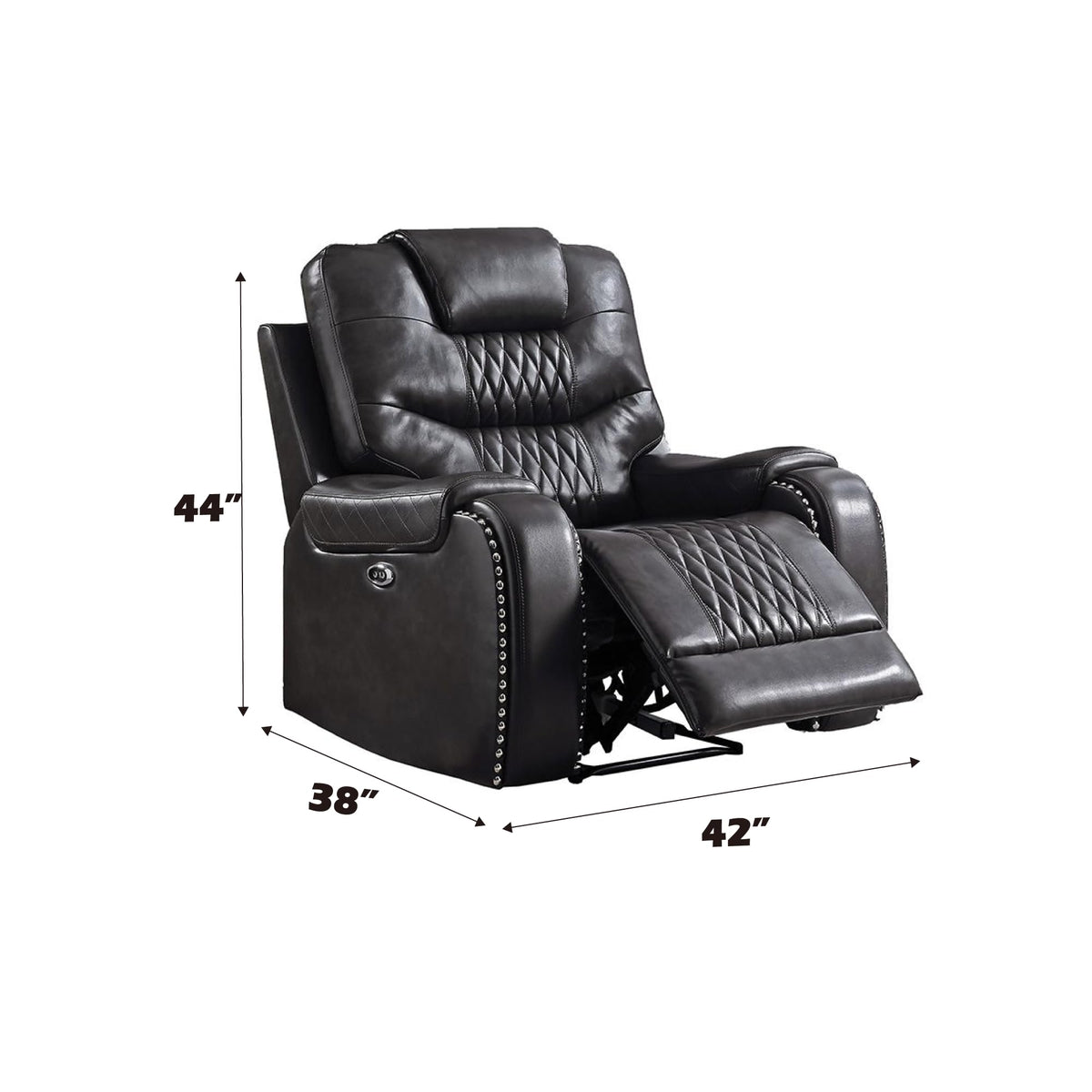 Acme Braylon Faux Leather Tufted Power Motion Recliner In Magnetite Dary Grey