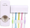 Dxent Plastic Automatic HandsFree Wall Mounted Toothpaste Dispenser Squeezer with Detachable 5 Hole Toothbrush Holder (Standard