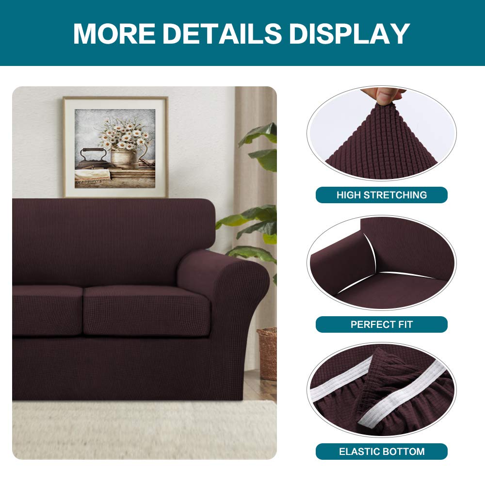 3 Piece Sofa Covers For 2 Cushion Couch Sofa Slipcover Soft Couch Cover For Dogs-Washable Sofa Furniture Covers With 2 Individual Cushion Covers, Feature Thick Jacquard Fabric (Loveseat, Brown)