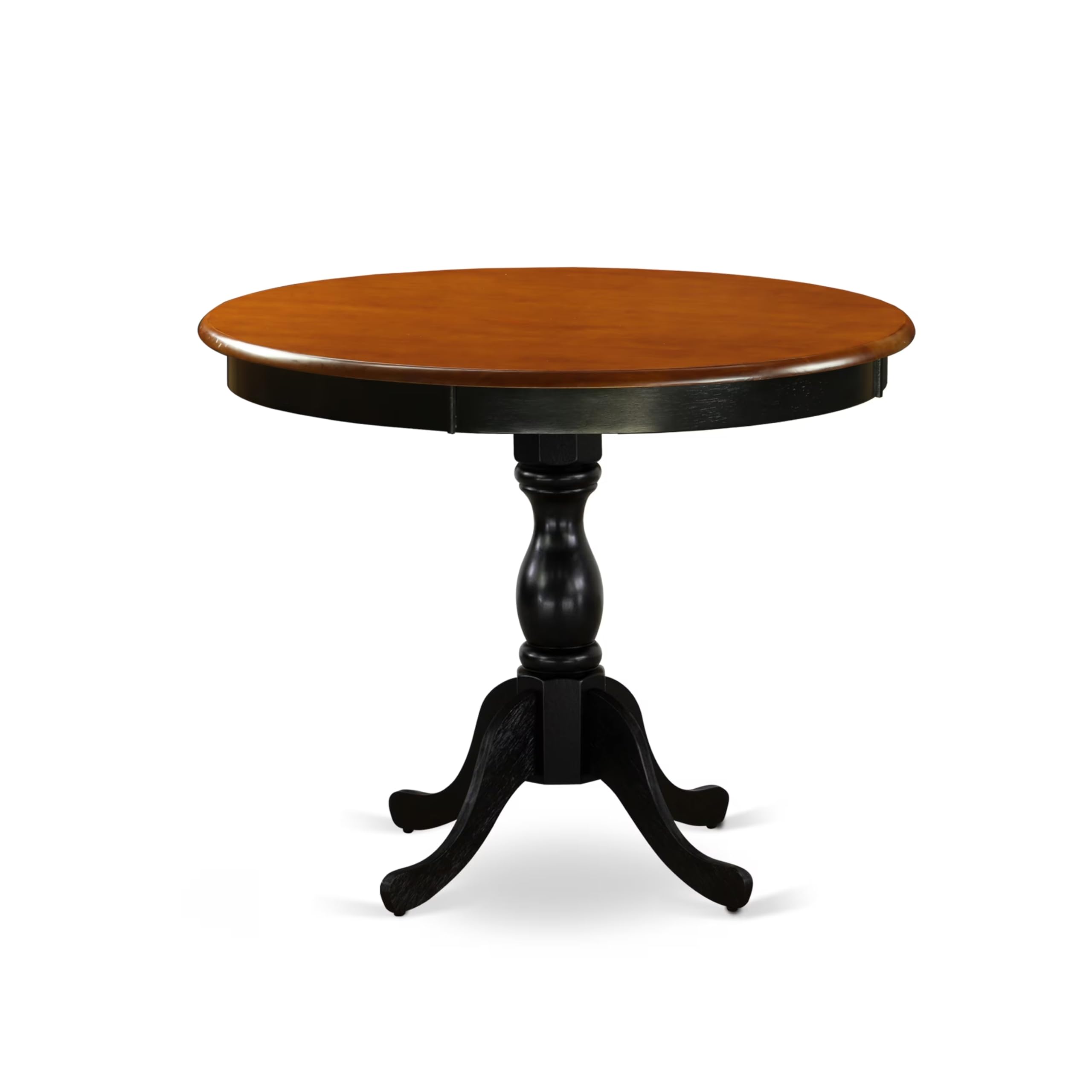 East West Furniture AMNI5-BCH-C 5 Piece Dining Set Includes a Round Kitchen Table with Pedestal and 4 Linen Fabric Upholstered Dining Chairs, 36x36 Inch, Black & Cherry