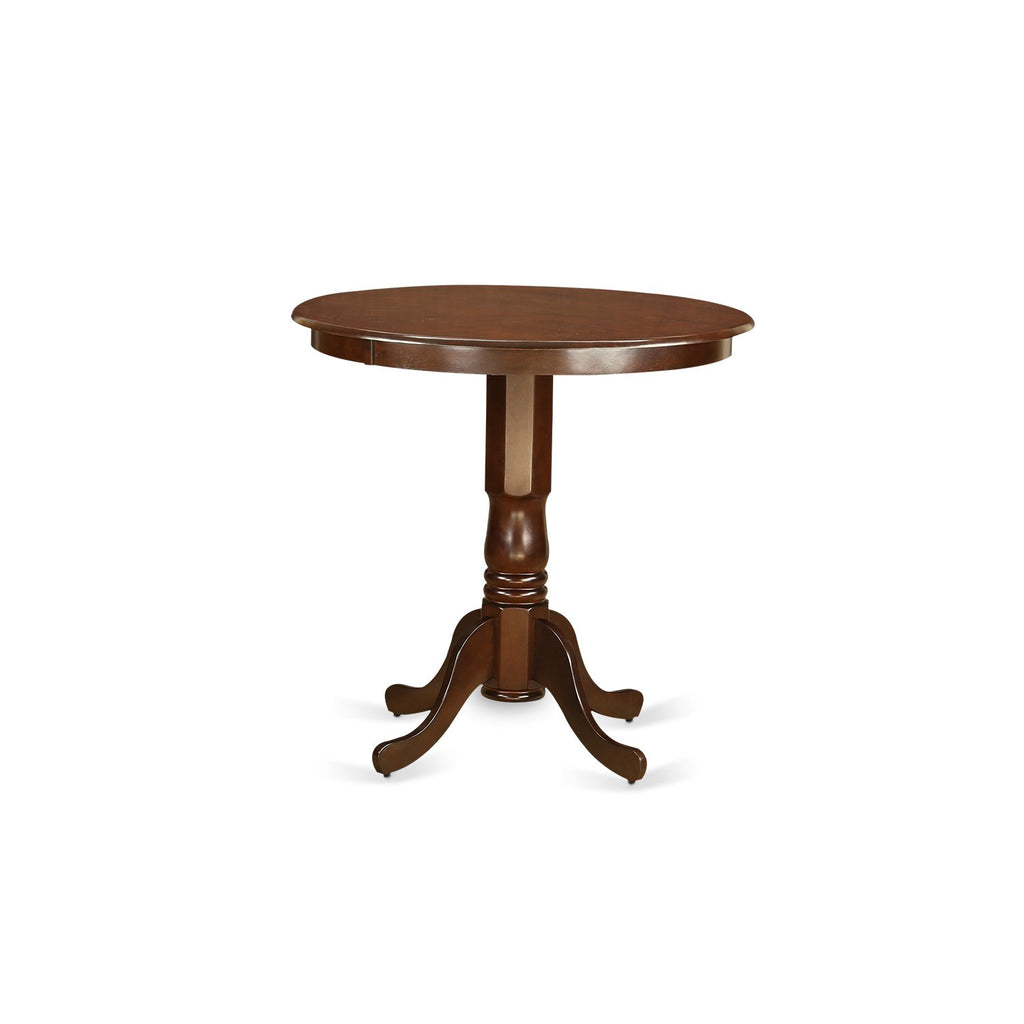 East West Furniture JAVN3-MAH-LC 3 Piece Counter Set for Small Spaces Contains a Round Dining Room Table with Pedestal and 2 Faux Leather Upholstered Chairs, 36x36 Inch, Mahogany
