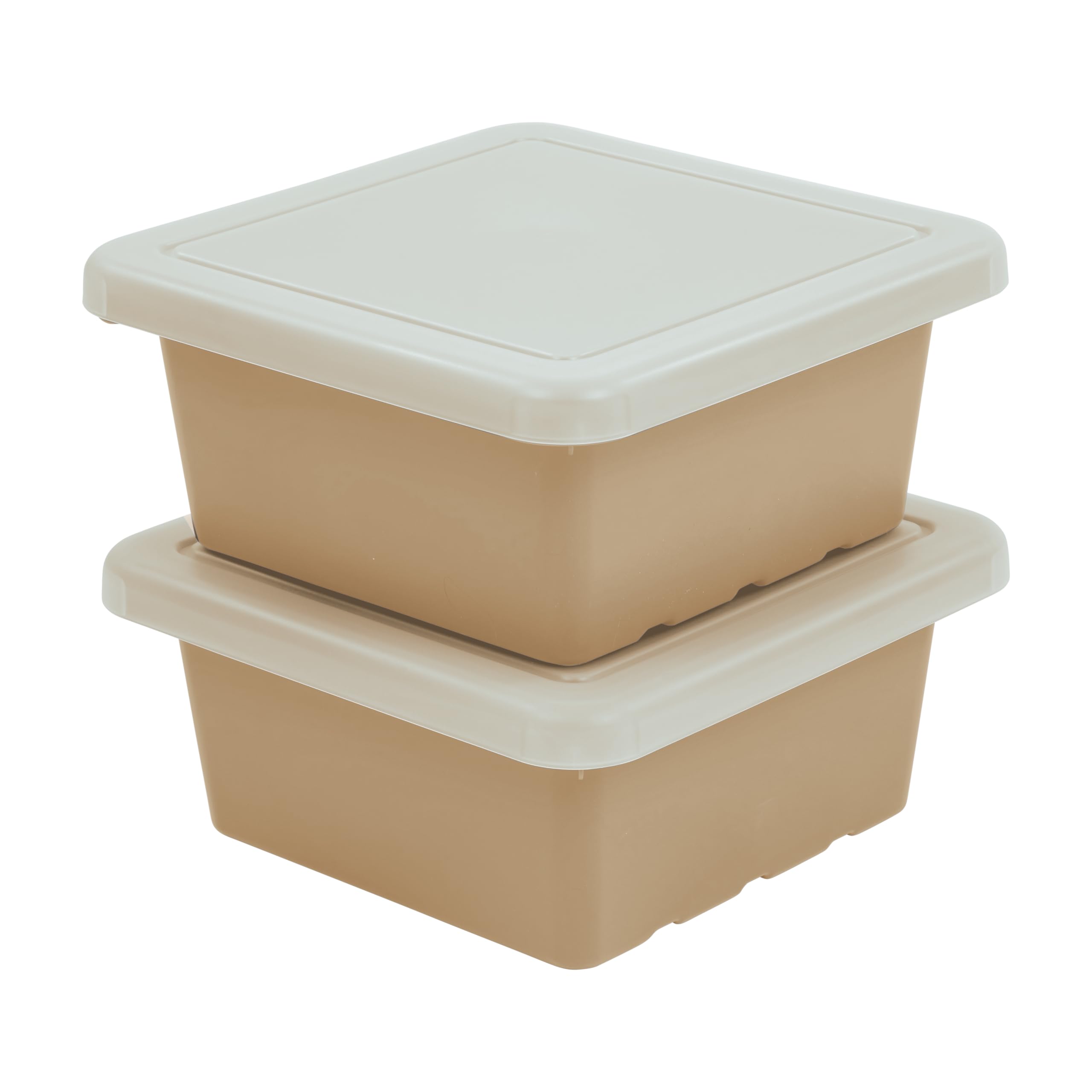 ECR4Kids Square Bin with Lid, Storage Containers, Sand, 2-Pack