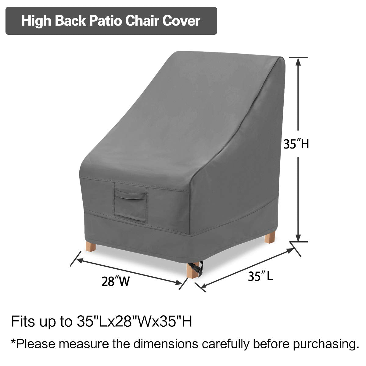 Vailge Outdoor High Back Chair Cover, Waterproof Patio Furniture Cover, 600D Heavy Duty, Grey, 35"L x 28"W x 35"H
