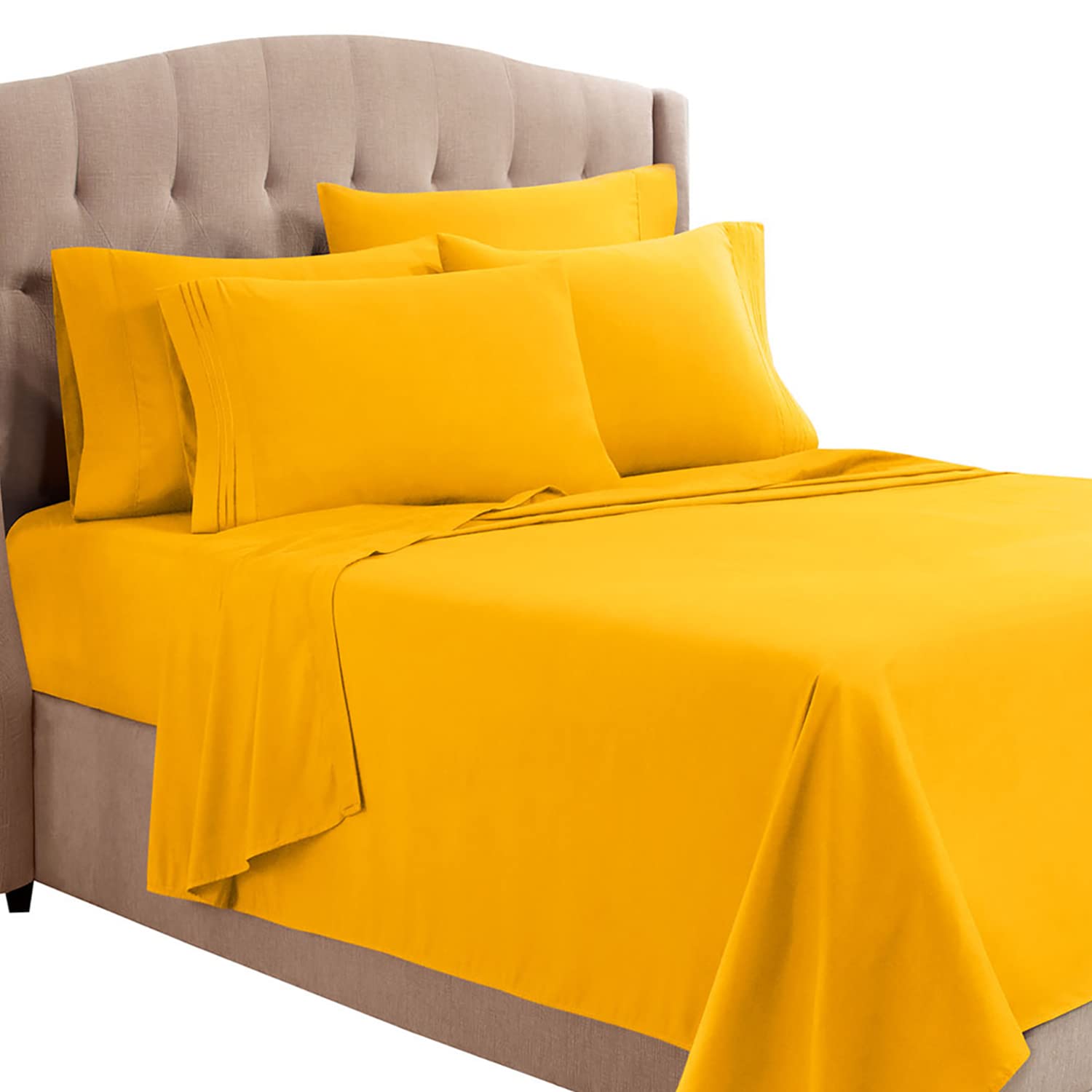 Clara Clark Full Sheets, 6 Piece Set - Hotel Luxury Sheets For Full Size Bed, Super Soft Bedding Sheets & Pillowcases, Full Size Sheets, Yellow