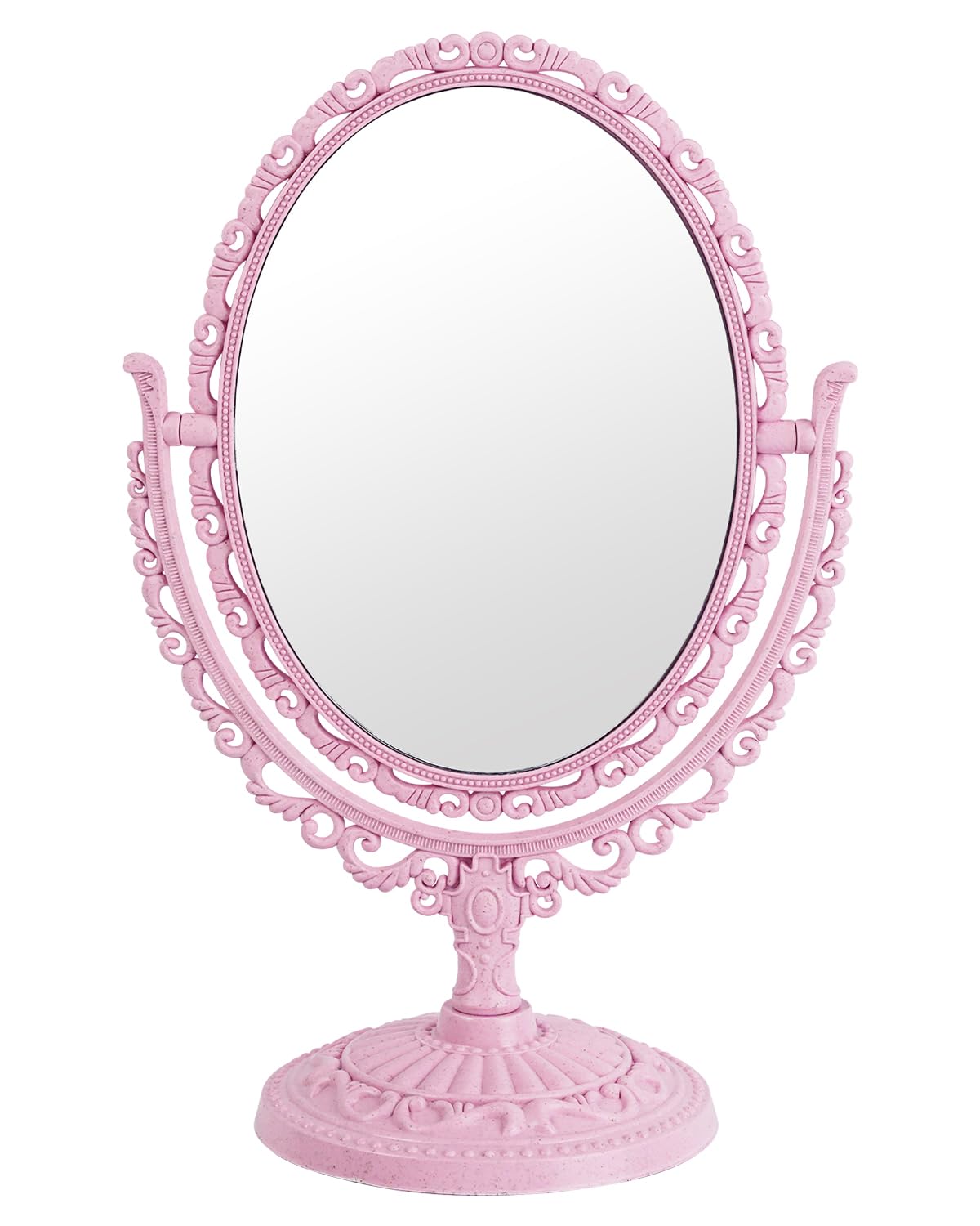 XPXKJ Pink Vintage Vanity Mirror Shabby Chic Decor | 360 Rotating Double-Sided Table Makeup Mirror with Stand Bedroom Decoration