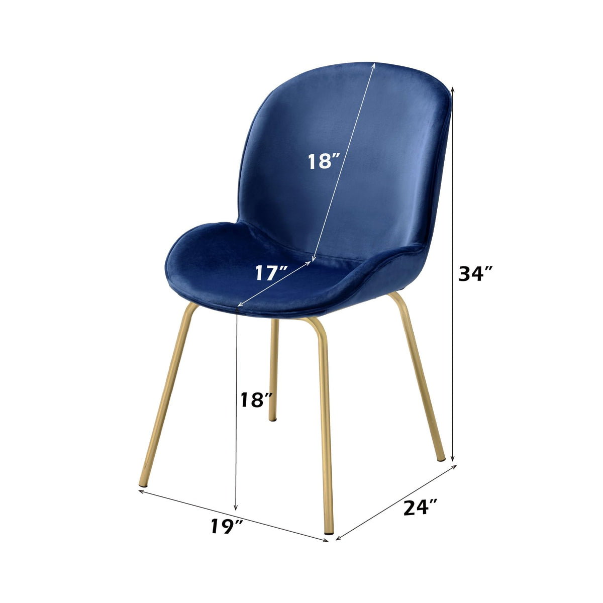 Acme Chuchip Velvet Upholstered Side Chair in Blue and Gold